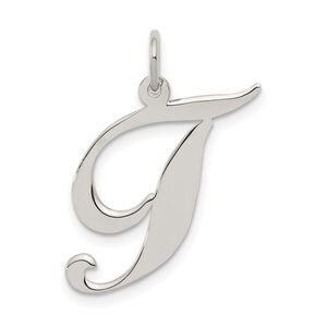 Sterling Silver, Ella Collection, LG Fancy Script Initial T Pendant